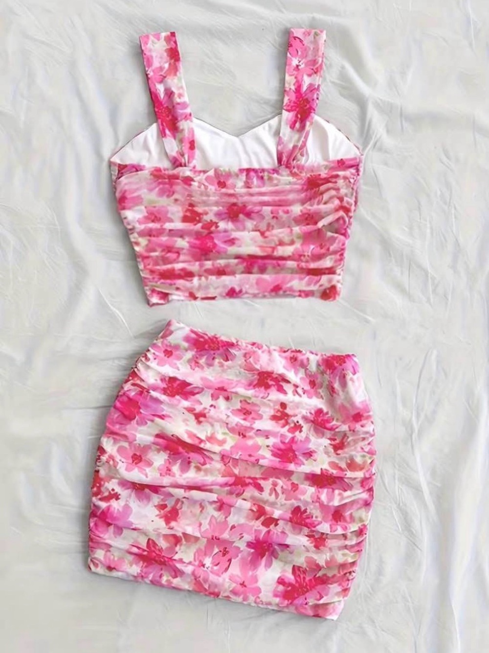 Pink Floral Two-Piece Crop Top & Mini Skirt Set - Picture 3 of 3